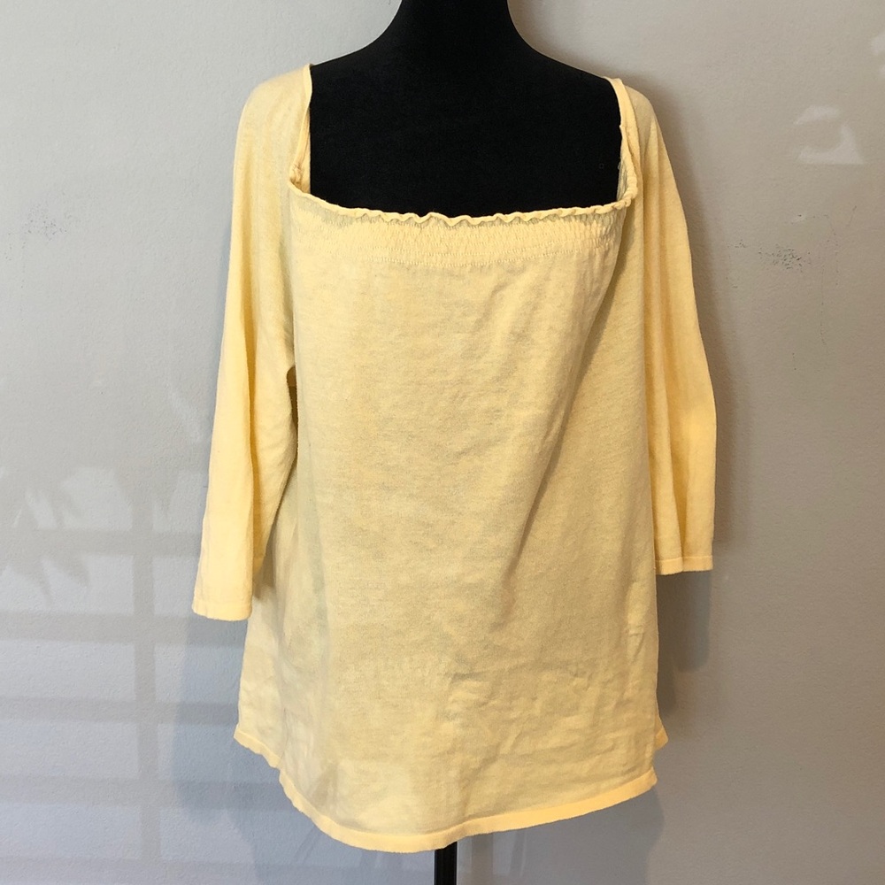 J Jill Pale Yellow Boat Neck 3/4 Sleeve Top